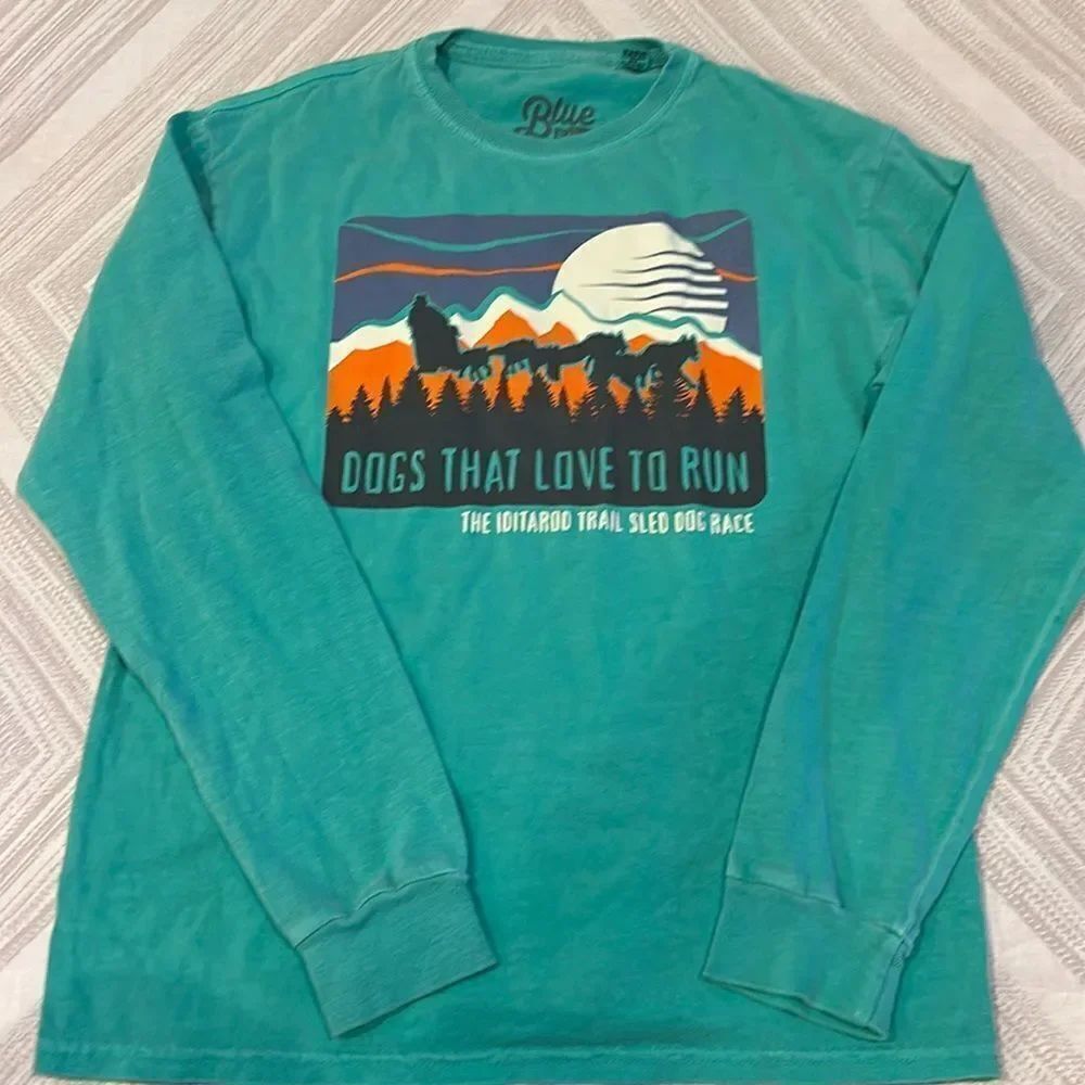 Blue 84 Boys Long Sleeve Mint Green Shirt The Iditarod Trail End Dog Sled Race L